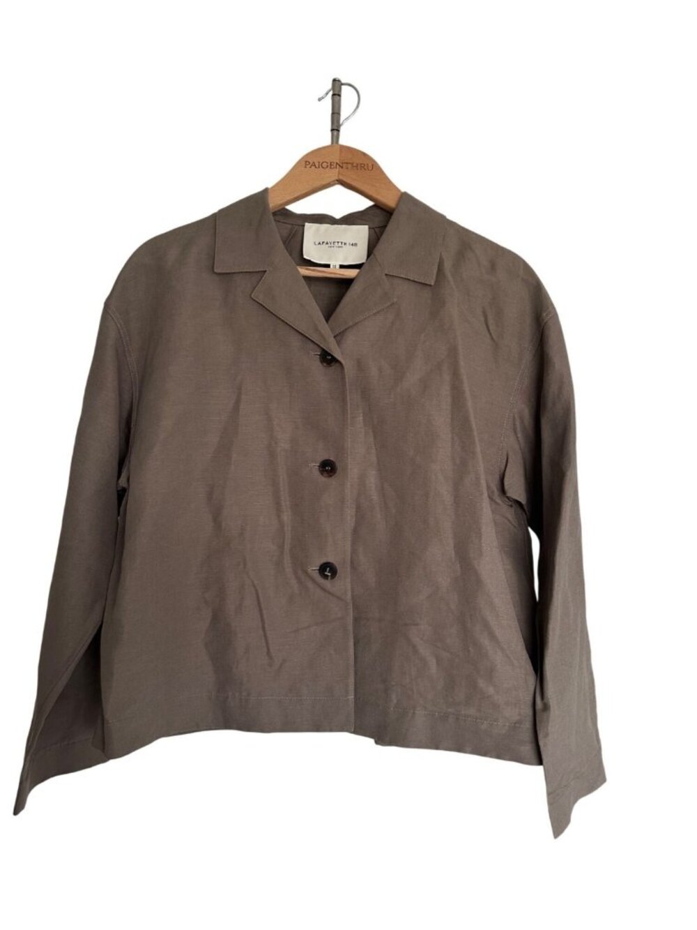 Lafayette 148 LG Brown Drop Shoulder Silk & Linen-Blend Cropped Jacket Lagenlook